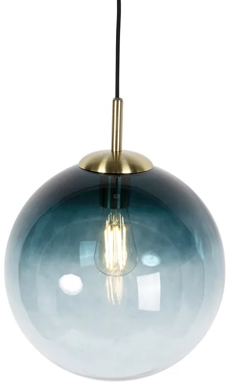 Висяща лампа в стил Арт Деко месинг с океанско синьо стъкло 33 см - Pallon