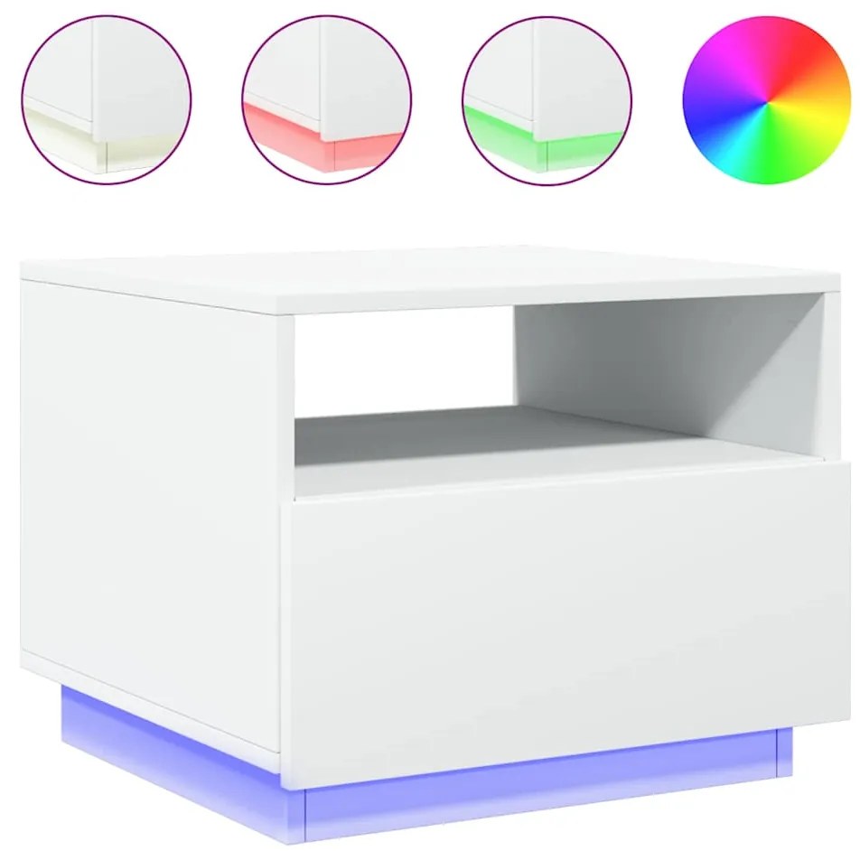 839826 vidaXL Маса за кафе с LED осветление, бяла, 50x49x40 см