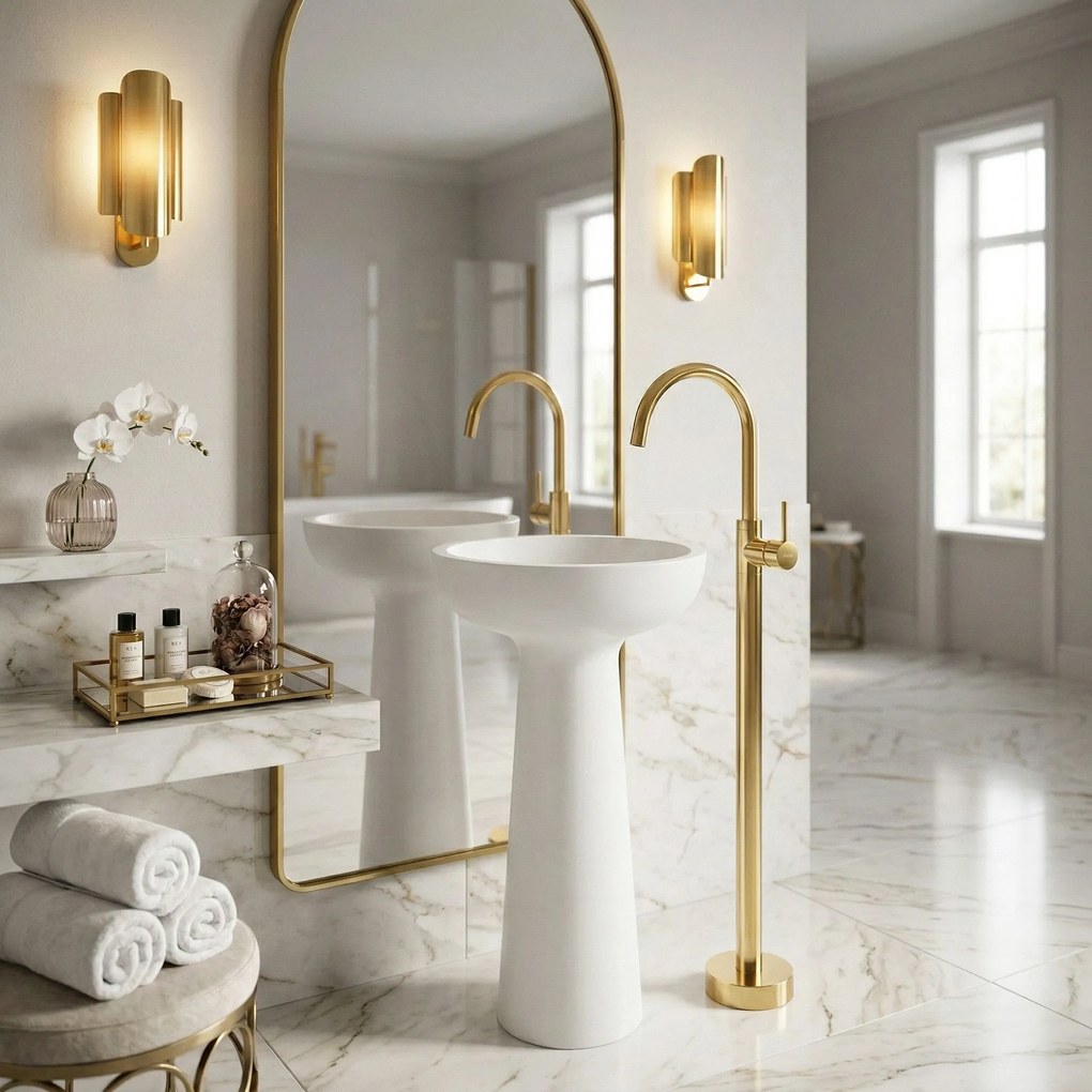 Подов смесител за мивка Rea Lungo Gold