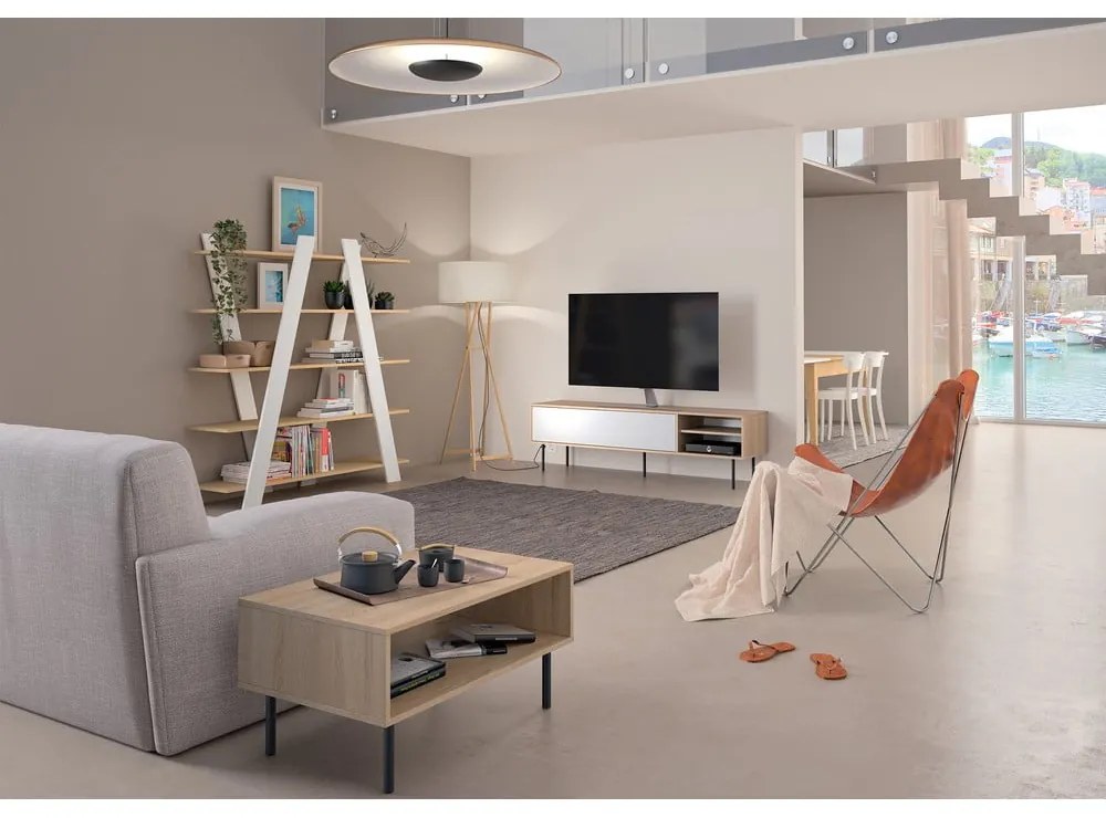 Масичка за телевизор с дъбов декор в бял и естествен цвят 165x40 cm Ampère - TemaHome