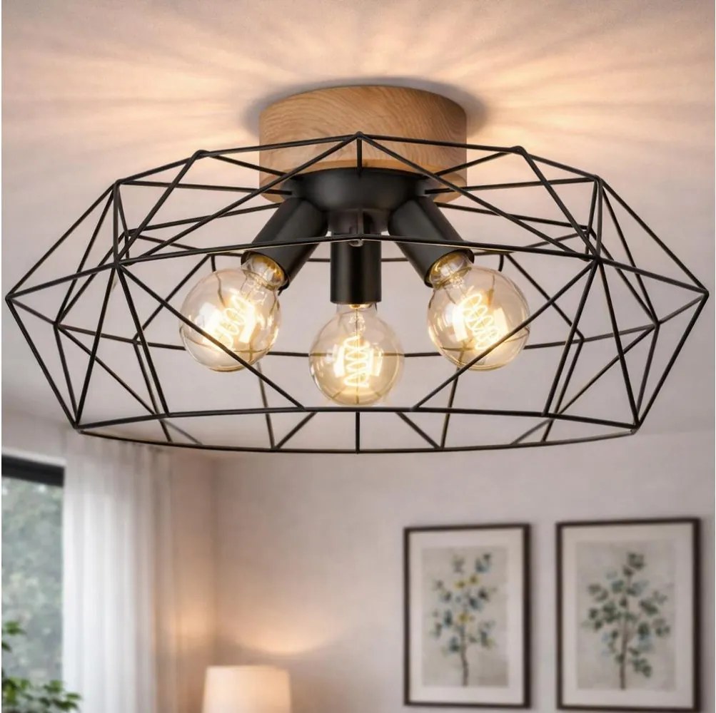 Brilagi - Плафон WOODY BASKET 3xE27/60W/230V Ø 60 см дъб