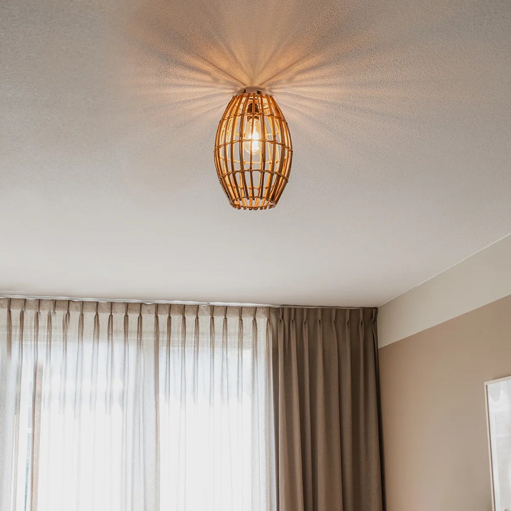 Ръстична таванна лампа бамбук и бяла - Canna Capsule