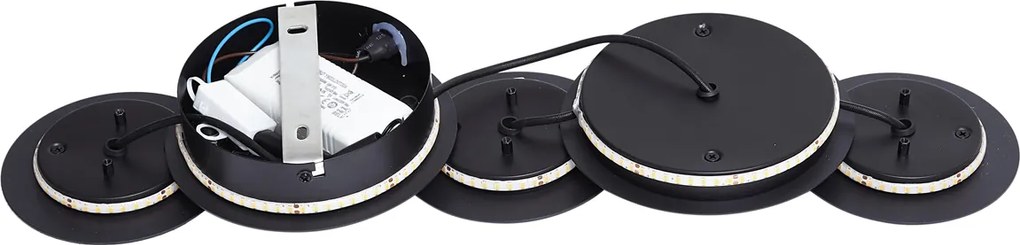 Модерна стенна лампа черна, включваща LED 3-степенно димиране 5-лампи - Sunrise