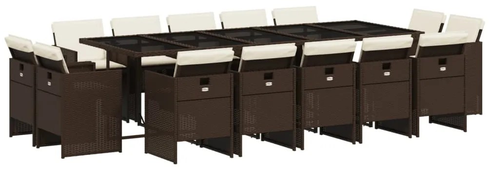 3210693 vidaXL Градински комплект с възглавници 15 части кафяв полиратан