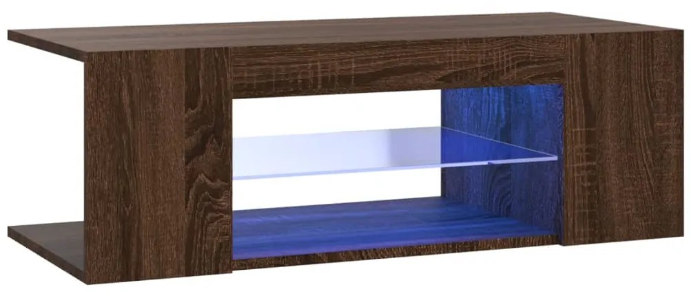 822667 vidaXL ТВ шкаф с LED осветление, кафяв дъб, 90x39x30 см