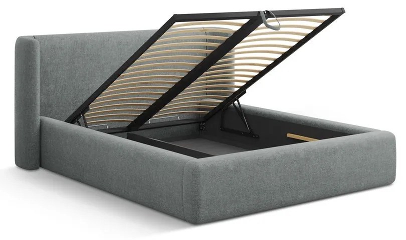 Тъмносиво двойно легло 160x200 cm тапицирано с място за съхранение с включена подматрачна рамка Jason – Windsor & Co Sofas