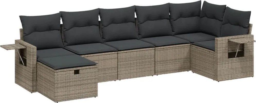 3263816 vidaXL Градински диван с възглавници, 7 части, полиратан, сив