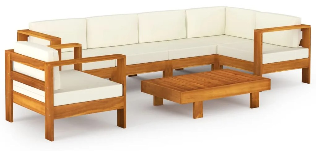 3057934 vidaXL Градински комплект с възглавници, 7 части, 100x60 см, акациево дърво