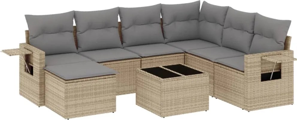3252846 vidaXL Градински диван с възглавници, 8 части, бежов полиратан