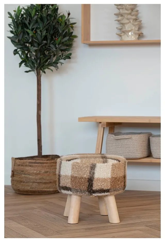 Бяло-кафява табуретка от букле Aberdeen – House Nordic