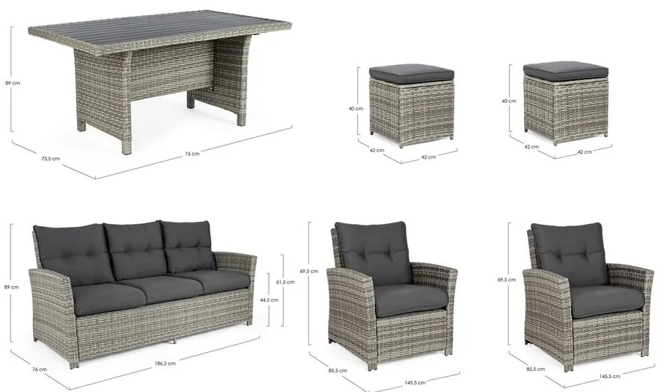 Сив градински комплект от за отдих от изкуствен ратан за 6 Ariel – Bizzotto