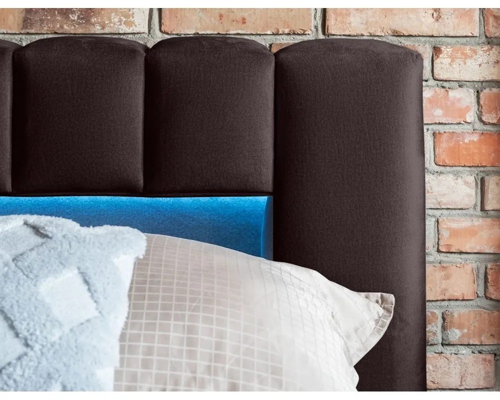 Тъмнокафяво тапицирано двойно легло с място за съхранение и включена подматрачна рамка 160x200 cm Lamica – ELTAP