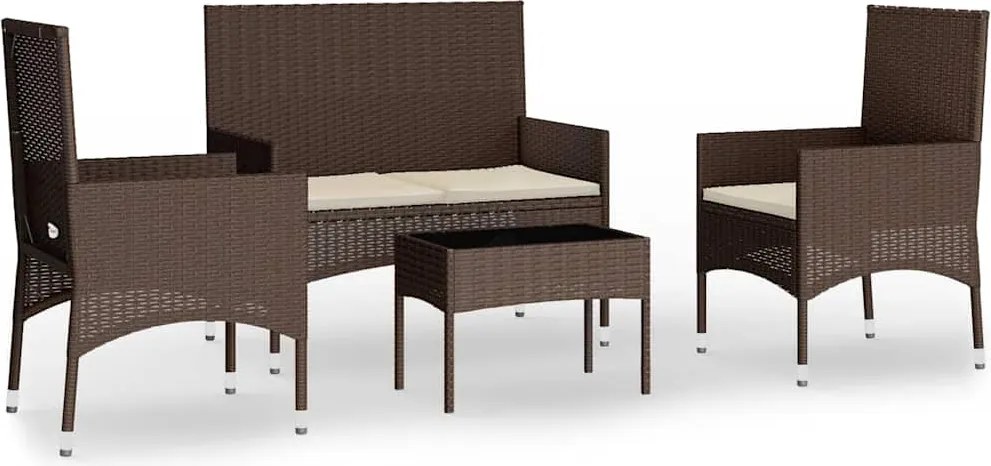 319495 vidaXL Градински комплект с възглавници, 4 части, кафяв, полиратан