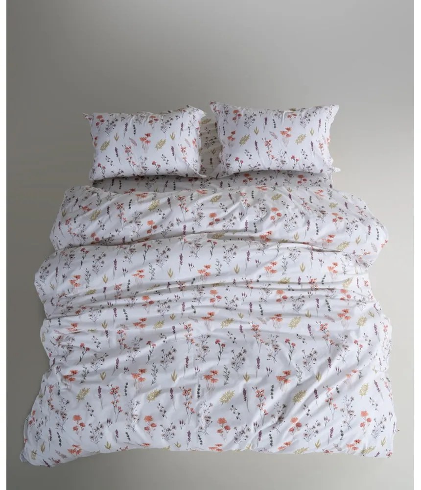 Бяло двойно удължено спално бельо от памук Renforcé 240x220 cm Floral Dance Autumn – Mila Home Luxury