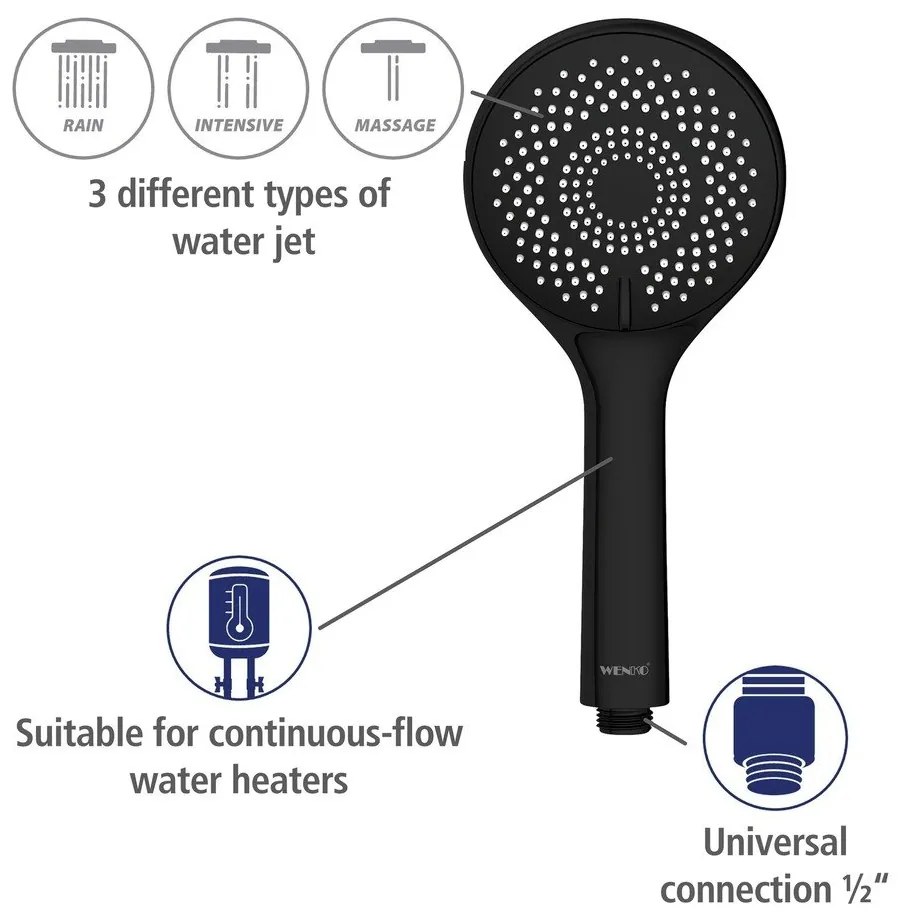 Черен душ комплект от неръждаема стомана 70cm Water Saving - Wenko