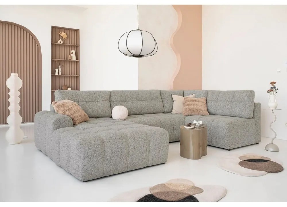 Светлокафяв разтегателен модулен ъглов диван с място за съхранение (десен ъгъл) Lulu – Miuform