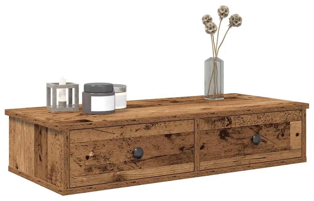 859957 vidaXL Стенен рафт с чекмеджета старо дърво 80x34x17см инженерно дърво