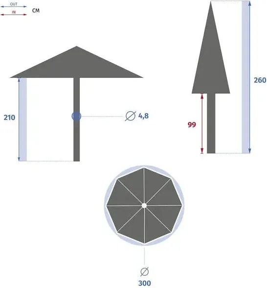 Градински прав чадър Hesperide Tinaei, Бамбуков прът, Olefin, 3 m - Бордо