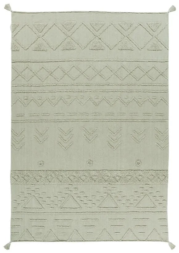 Светлозелен ръчно изработен памучен килим подходящ за пране 170x240 cm Tribu Olive – Lorena Canals
