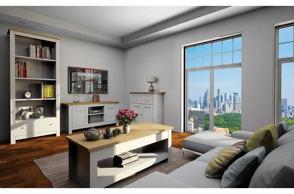 Нисък скрин с чекмеджета от дъб в сив/естествен цвят 79x81 cm Emerald - Støraa