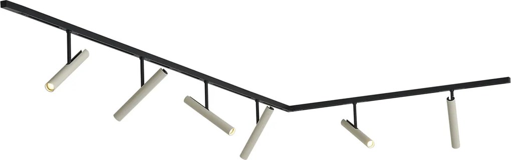 Модерна релсова система черна с 6 бежови прожектора 1-фазна - Slimline Avery