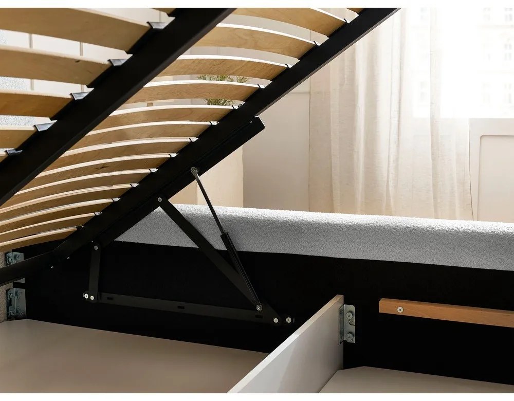 Светлосиво тапицирано двойно легло с място за съхранение с включена подматрачна рамка 160x200 cm Orlane – Bobochic Paris