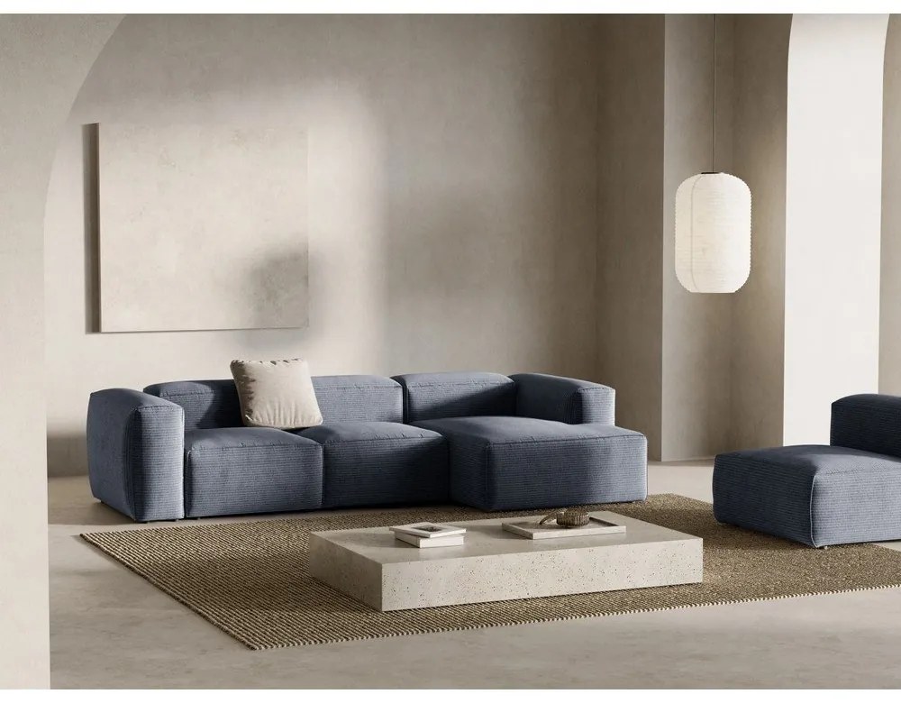 Сиво-син ъглов диван от рипсено кадифе (десен ъгъл) Bergamo – Cosmopolitan Design