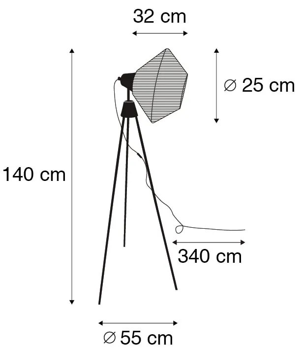 Ръстична подова лампа триножник въже - Jenthe