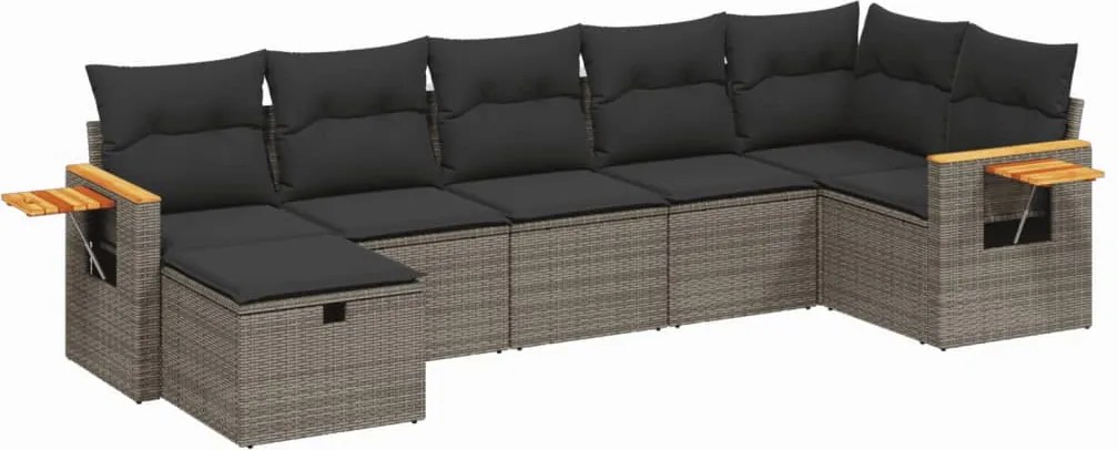 3265533 vidaXL Градински диван с възглавници, 7 части, полиратан, сив