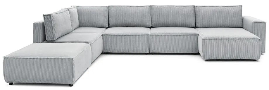 Светлосив велурен U-образен ъглов диван, ляв ъгъл Nihad modular - Bobochic Paris