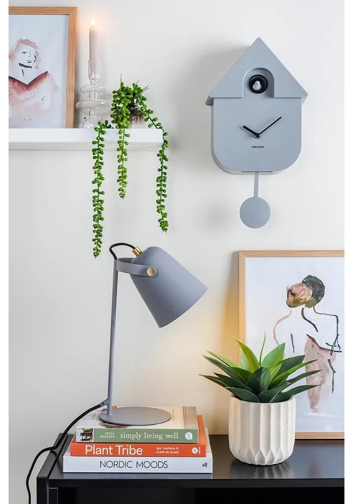 Сив стенен часовник с махало , 21,5 x 41,5 cm Modern Cuckoo - Karlsson