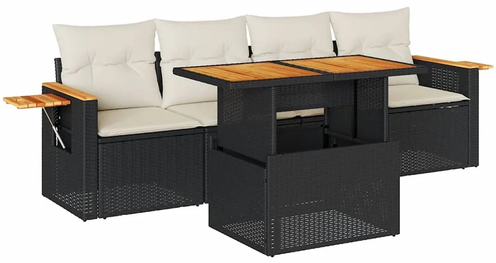 3327542 vidaXL Градински комплект с възглавници, 5 части, черен полиратан