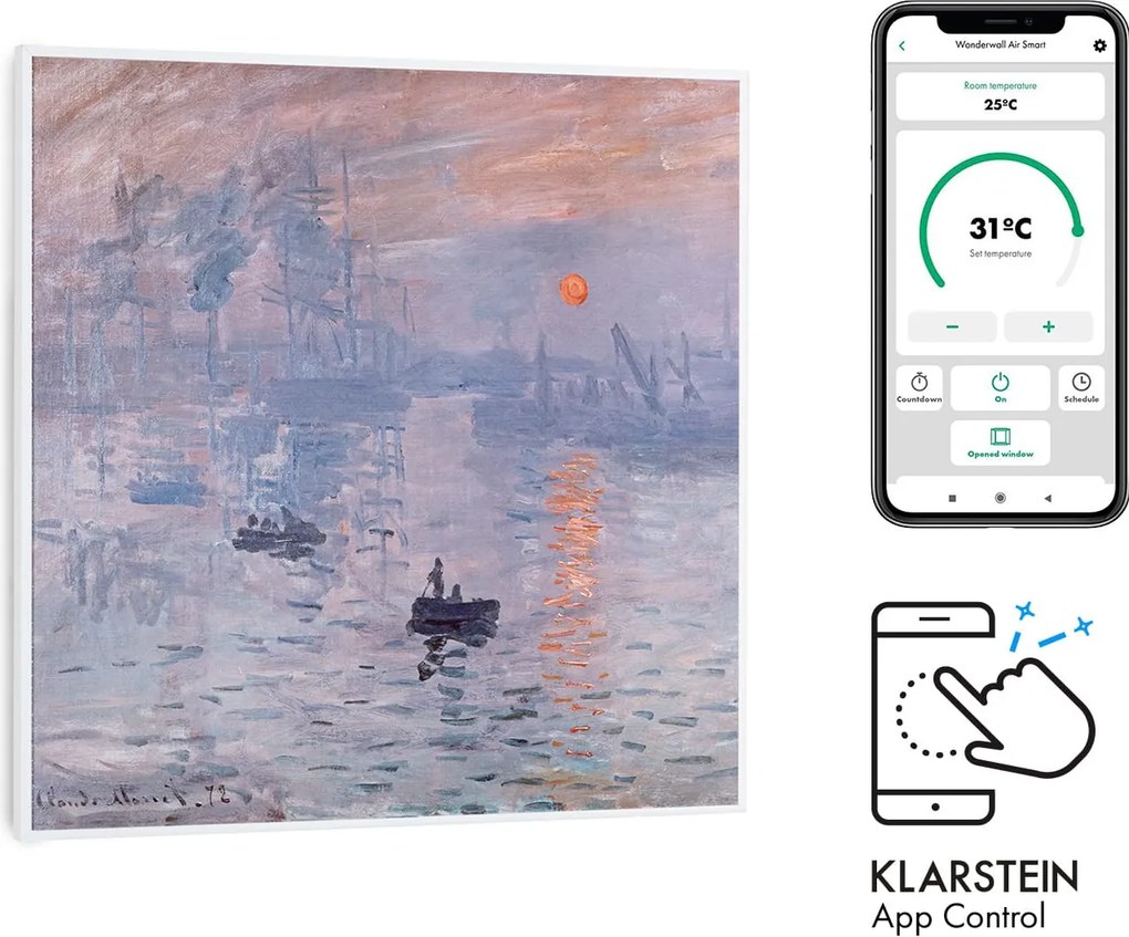 Klarstein Wonderwall Air Art Smart, инфрачервен нагревател, 60 х 60 см, 350 W, апликация, изгрев