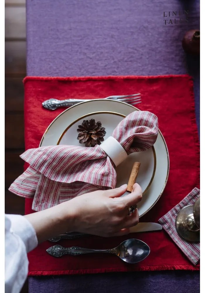 Подложки в червено-природен цвят в комплект от 4 броя - Linen Tales