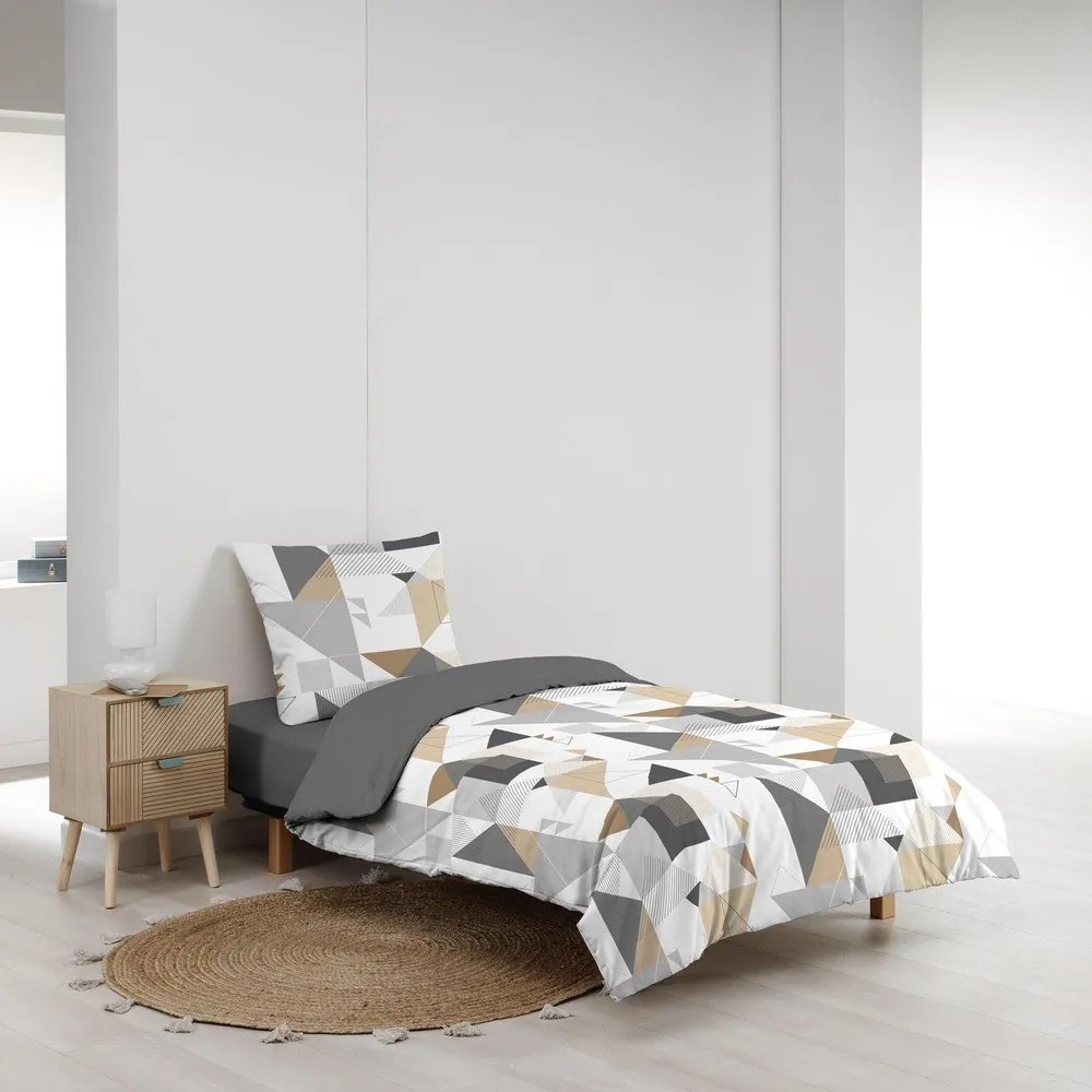 Бяло-сиво единично спално бельо от микрофибър 140x200 cm Trigone – douceur d'intérieur