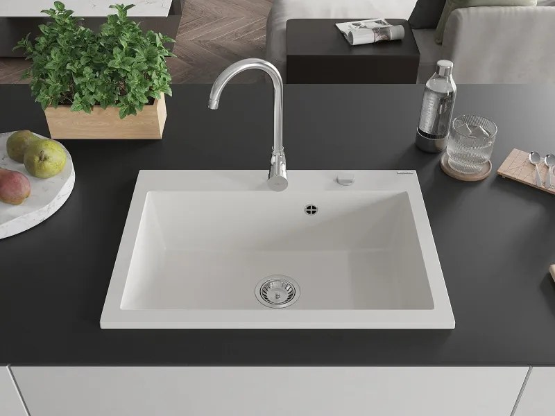 Mexen Elix кухненска мивка от гранит с 1 камера 700 x 500 mm, бяла, сифон хром - 6526701005-20