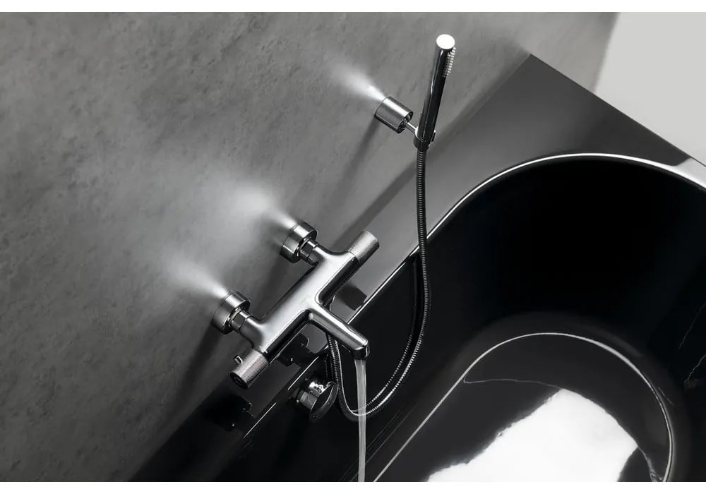 Стенна батерия за вана в лъскаво-сребрист цвят (2 изхода) Solaris – Sapho