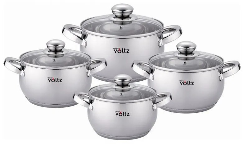 Комплект тенджери Oliver Voltz OV51210G8B, 8 части, Многослойно дъно, Индукция, Неръждаема стомана, Сребрист
