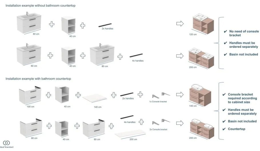 Антрацитен стенен шкаф за мивка 80x63 cm i.Life B – Ideal Standard