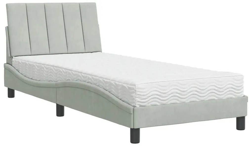 3208562 vidaXL Легло с матрак, светлосиво, 80x200 см, кадифе