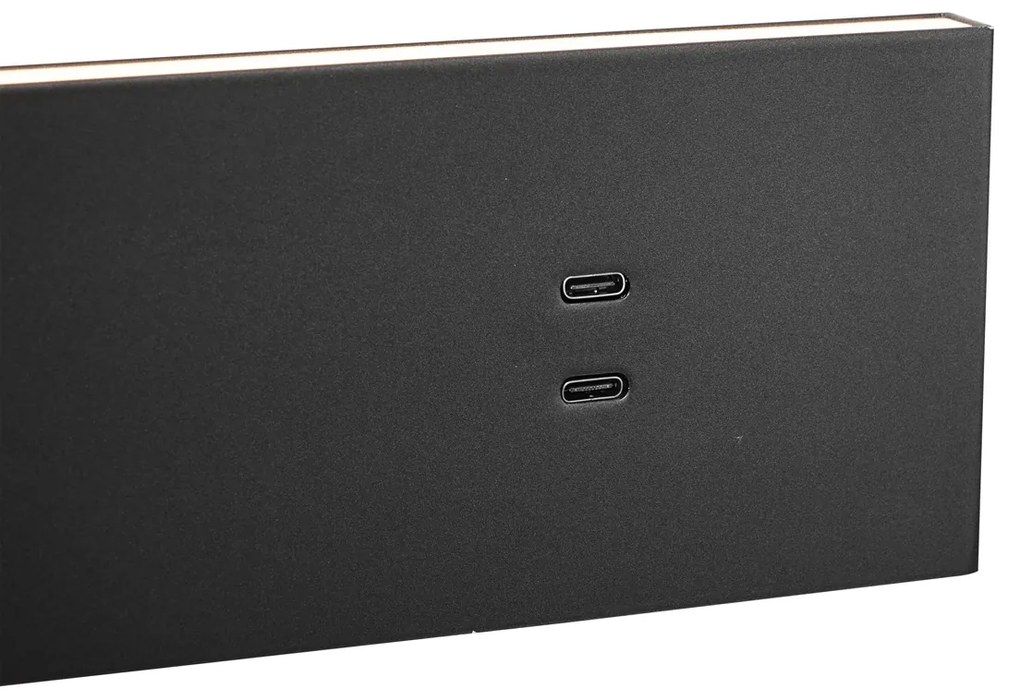 Модерна стенна лампа черна регулируема с USB-C вкл. LED - Modric