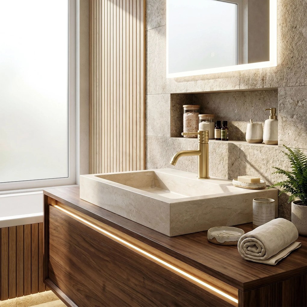 Смесител за мивка Rea Lungo Diamond Brush Gold