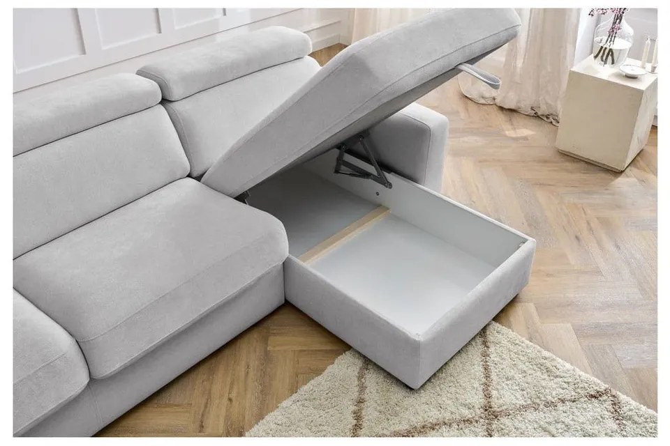 Светлосив разтегателен ъглов диван (променлив) Monaco – Bobochic Paris