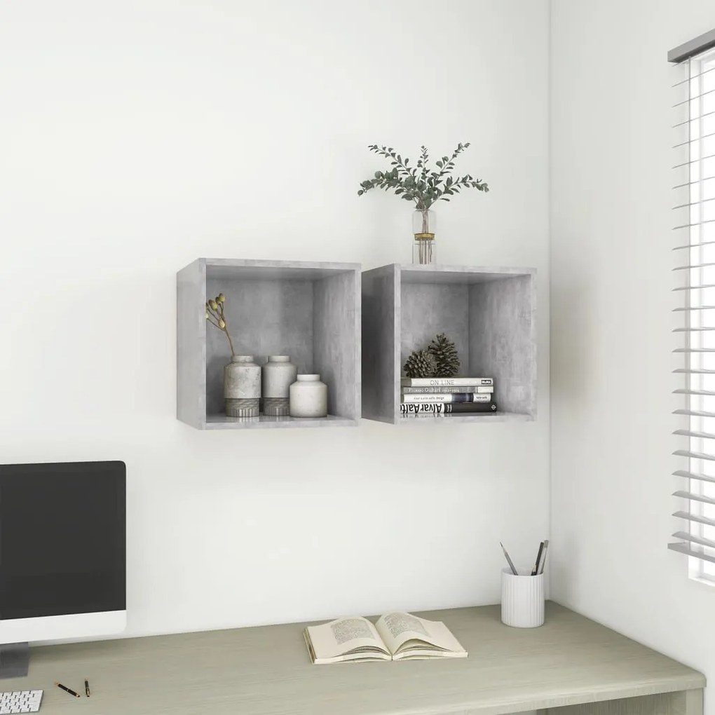 805457 vidaXL Стенни шкафове, 2 бр, бетонно сиво, 37x37x37см, инженерно дърво
