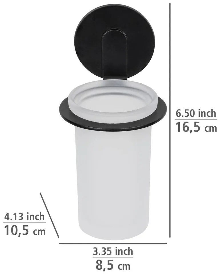Матово черна самозалепваща стъклена чаша за четки за зъби Bivio – Wenko