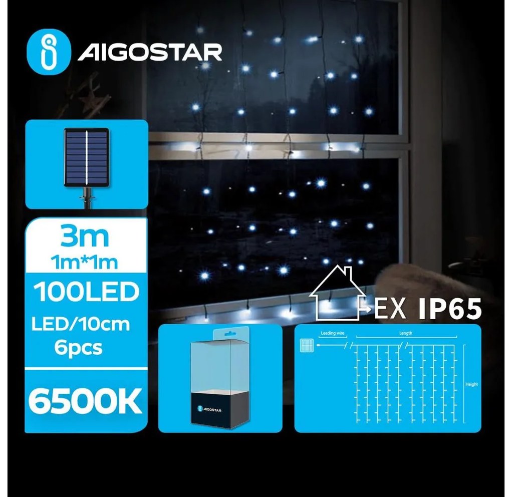 Aigostar - LED соларен коледен гирлянд 100 LED, 8 функции, IP65, студена бяла