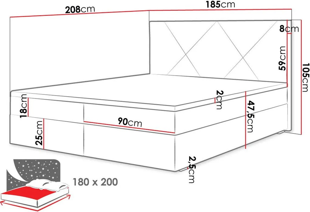 Тапицирано легло Fado IV with mattress and topper-Prasino-180 x 200