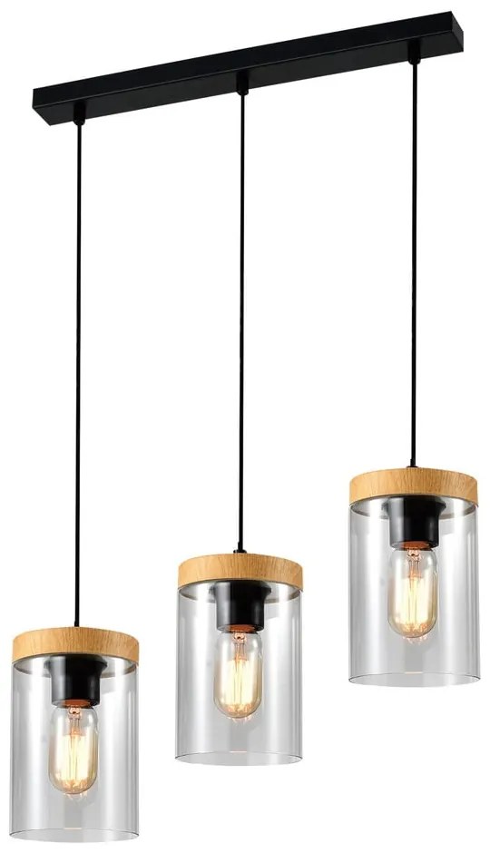 Висяща лампа със стъклен абажур в черно-природен цвят ø 12 cm Wels - Candellux Lighting