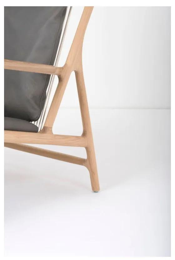 Фотьойл с масивна дъбова конструкция и седалка от сива биволска кожа Dedo - Gazzda
