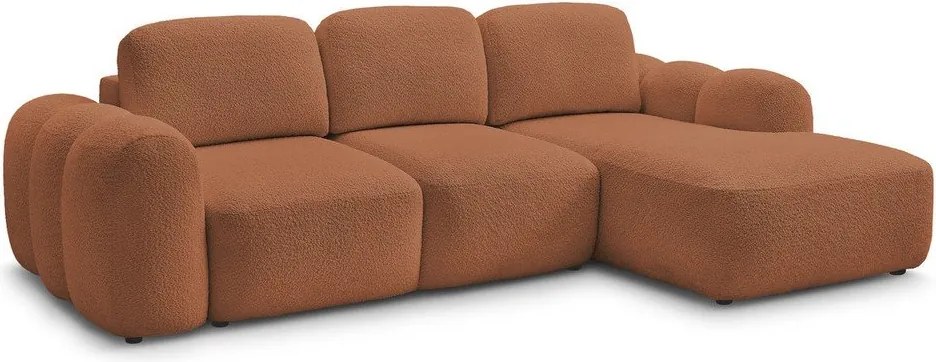 Оранжев сгъваем/с място за съхранение ъглов диван от прежда с примки от букле (десен ъгъл) Montaigne – Bobochic Paris